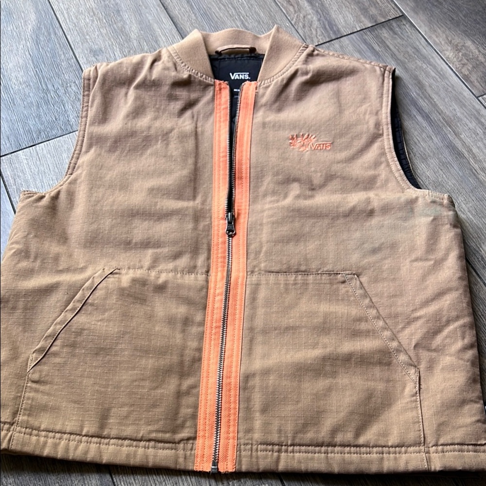 Vans Brown Canvas Vest with Orange Zipper